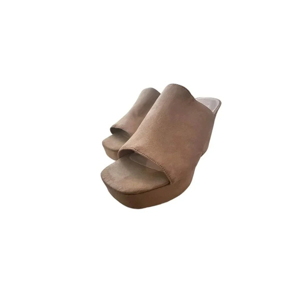 Urban Outfitters Taupe Faux Suede Platform Block‎ Heel Slip On Mule Sandals 10M - Picture 2 of 8